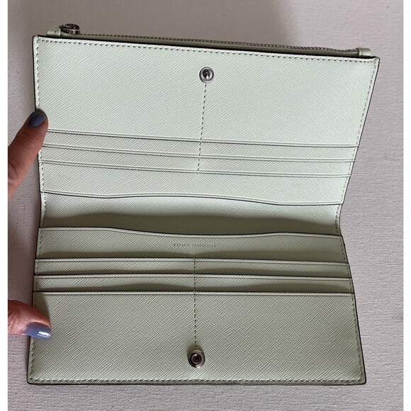 New Tory Burch Emerson Slim Envelope Leather Wallet Meadow Mist - Picture 5 of 5